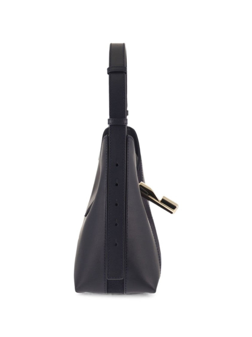 Furla Black Structured Leather-Suede Handbag