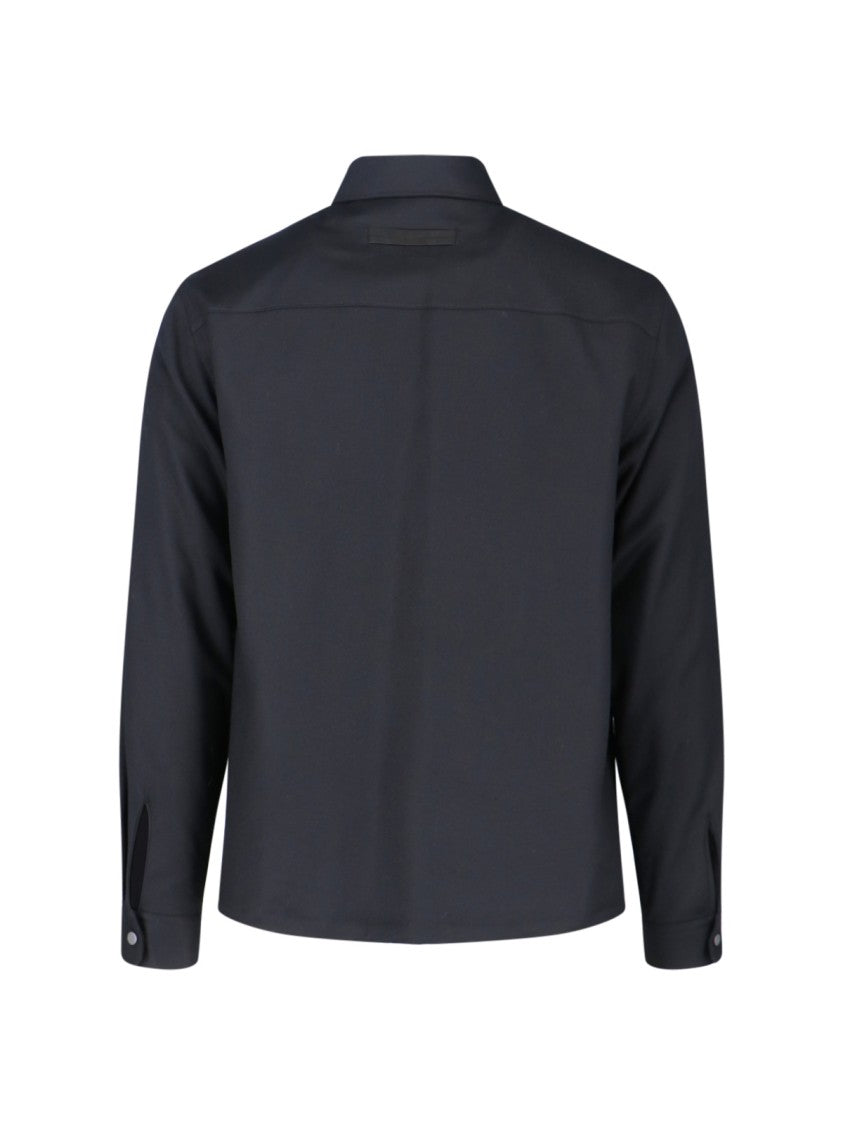 Zegna Techmerino Black Shirt With Classic Collar And Tailored Fit