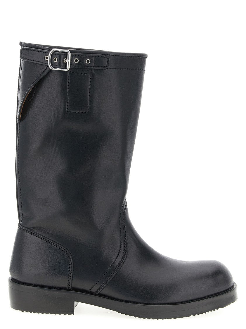 Dries Van Noten Calfskin Leather Biker Boots With Adjustable Strap