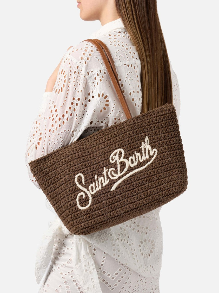 Mc2 Saint Barth Textured Brown Tote Bag With Embroidered Logo