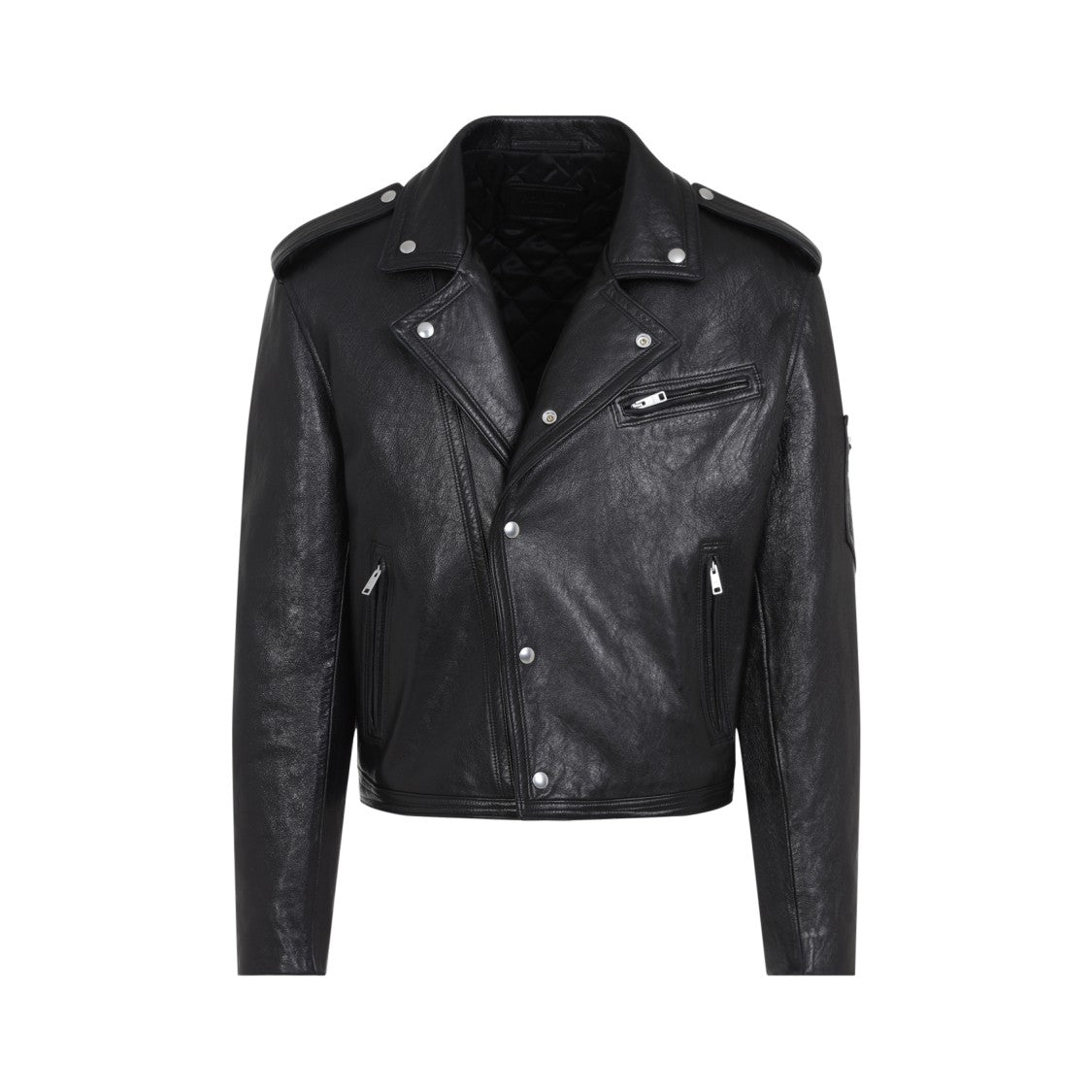 Prada Cropped Black Biker Jacket In Premium Goat Leather
