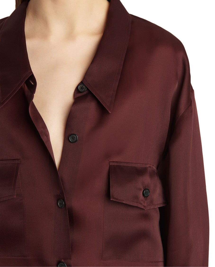 Khaite Satin-Finish Red Long Sleeve Shirt With Flap Pockets