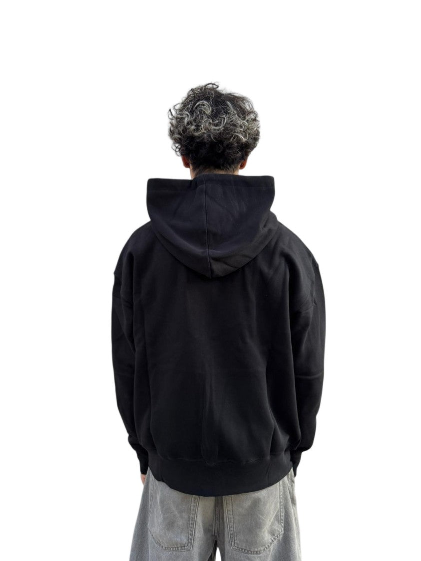 Ami Paris Black Zip-Up Hoodie With Drawstring Hood And Heart Logo