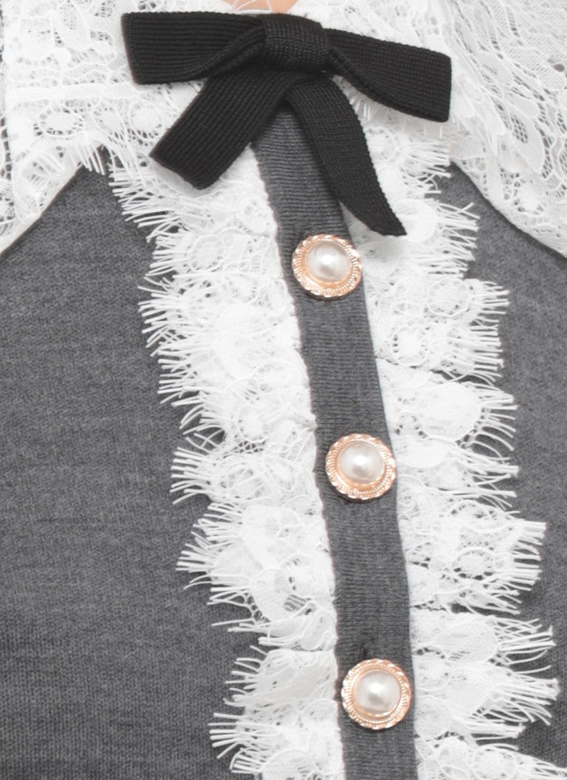 Self-Portrait Grey Lace Collar Cardigan