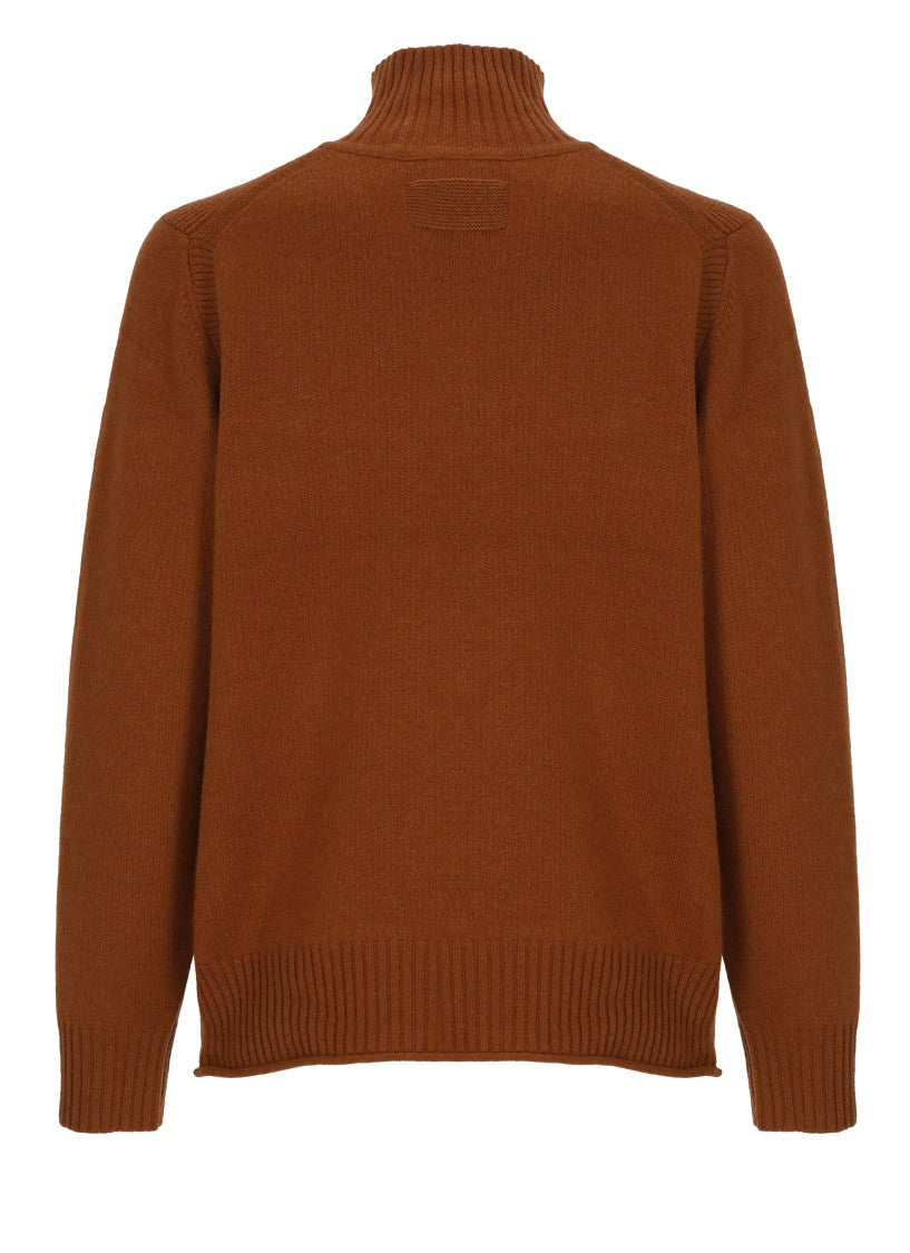 Guest In Residence Brown Front-Zip High Neck Cashmere Sweater