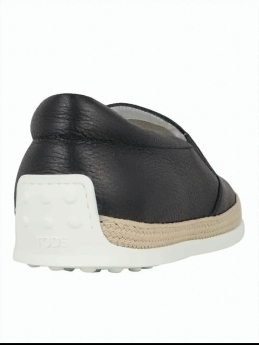 Tod's Rounded Toe Loafers With Contrast Woven Trim And White Outsole