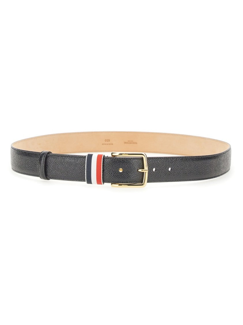 Thom Browne Calf Full Grain Leather Belt With Colored Stripe