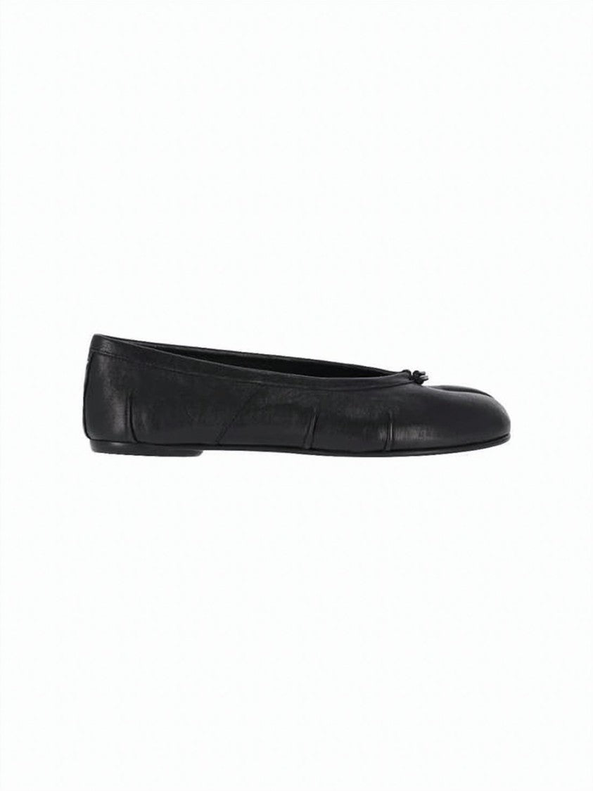 Maison Margiela Split-Toe Black Leather Ballet Flats With Bow Accent