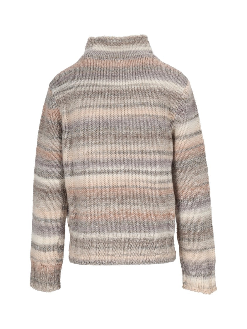 Kangra Cashmere Striped Turtleneck Sweater With Ribbed Detailing