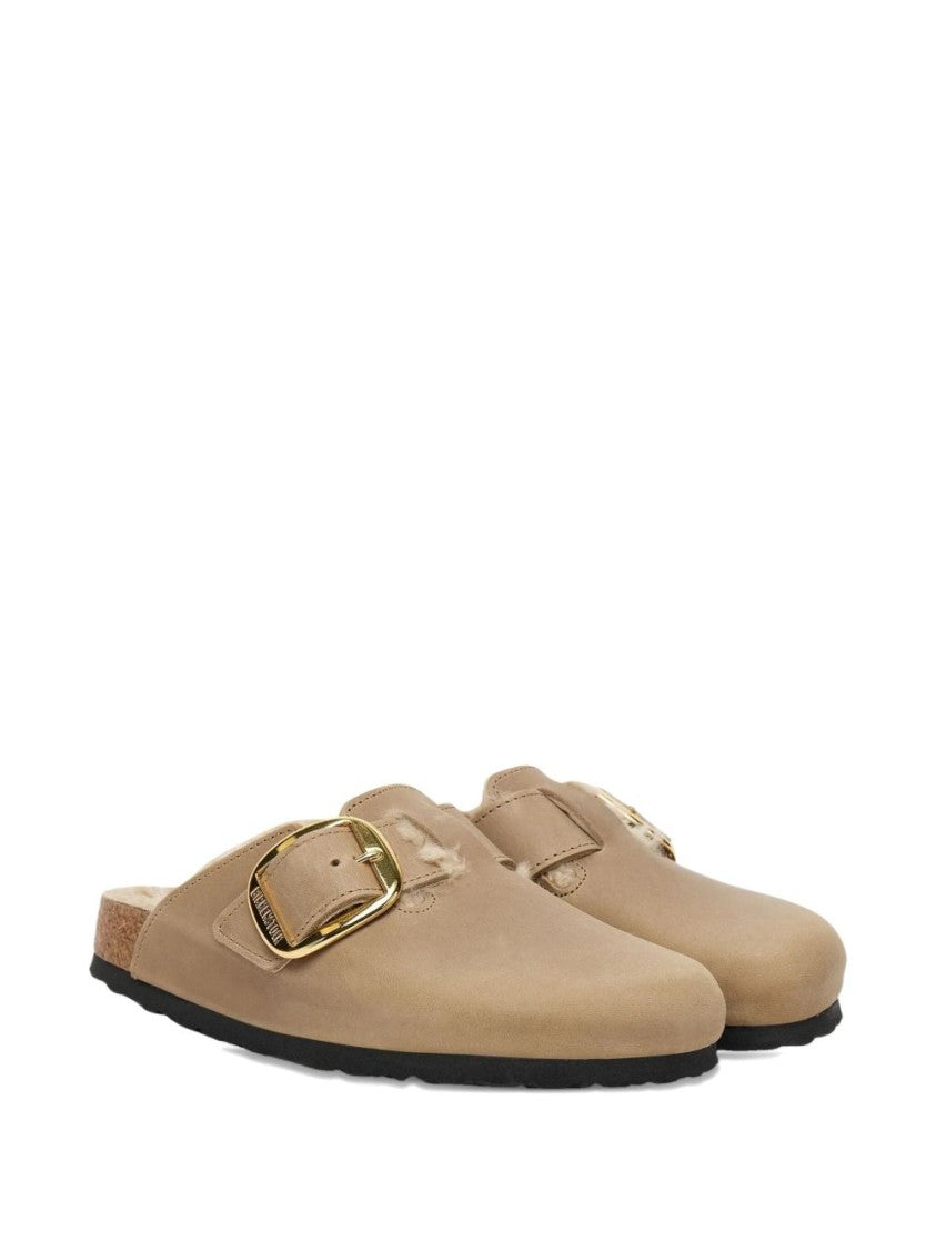 Birkenstock Gold-Tone Buckle Plush-Lined Slip-On Sandals