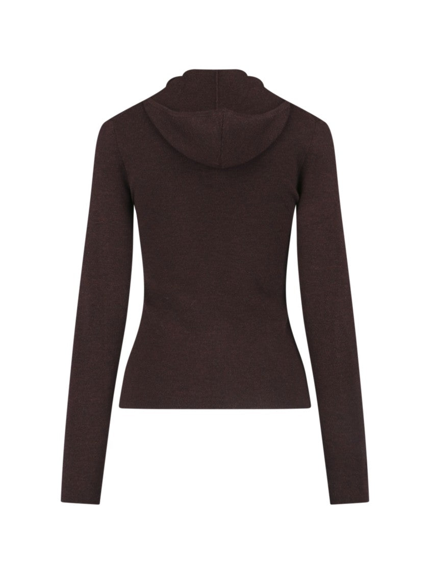 Victoria Beckham Logo Zip Sweater Brown