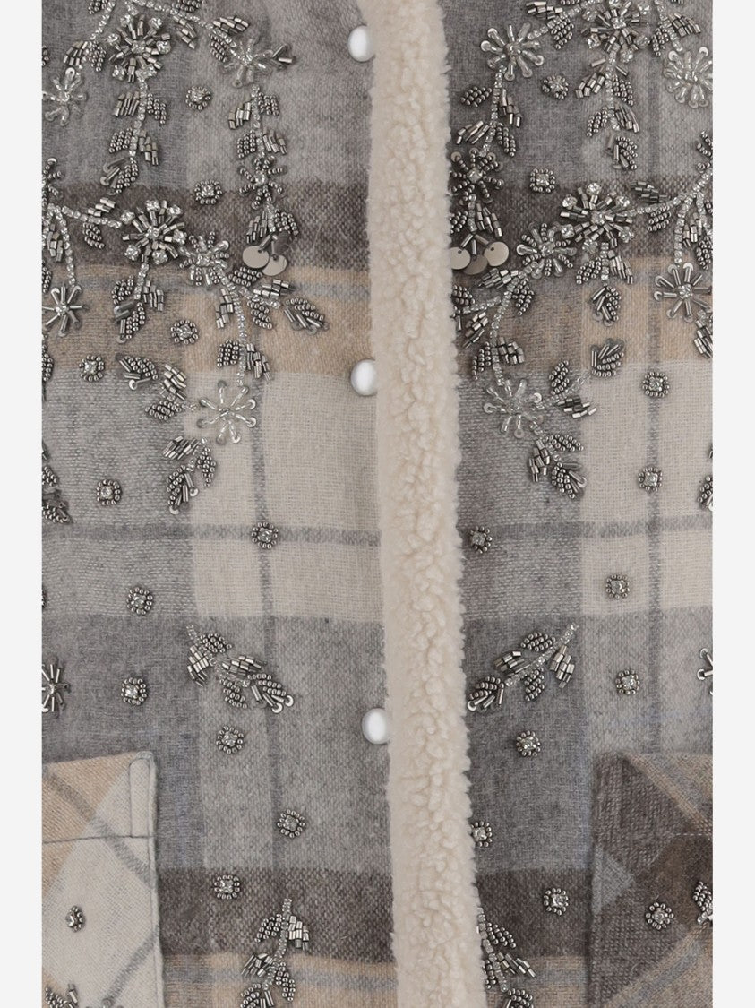 Novelle Multi-Tone Checked Vest With Floral Embroidery And Snap Closure