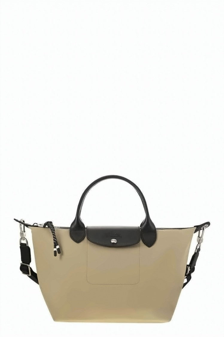 Longchamp Structured Beige Top-Handle Bag With Black Accents