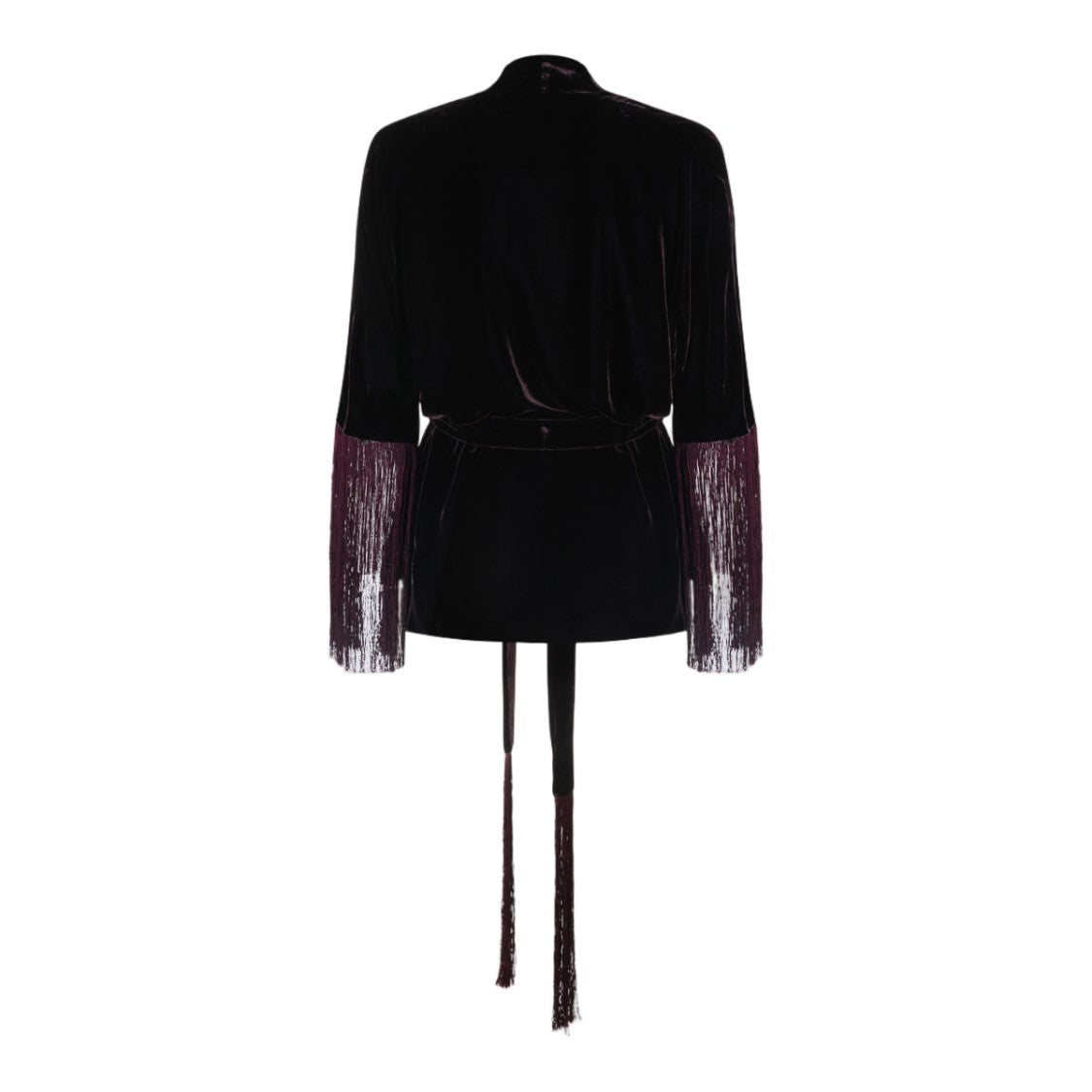 Antonelli Firenze Wrap-Style Velvet Cardigan With Fringed Sleeves