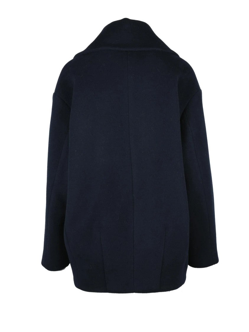 Liu Jo Oversized Blue Peacot Coat With Double-Breasted Closure