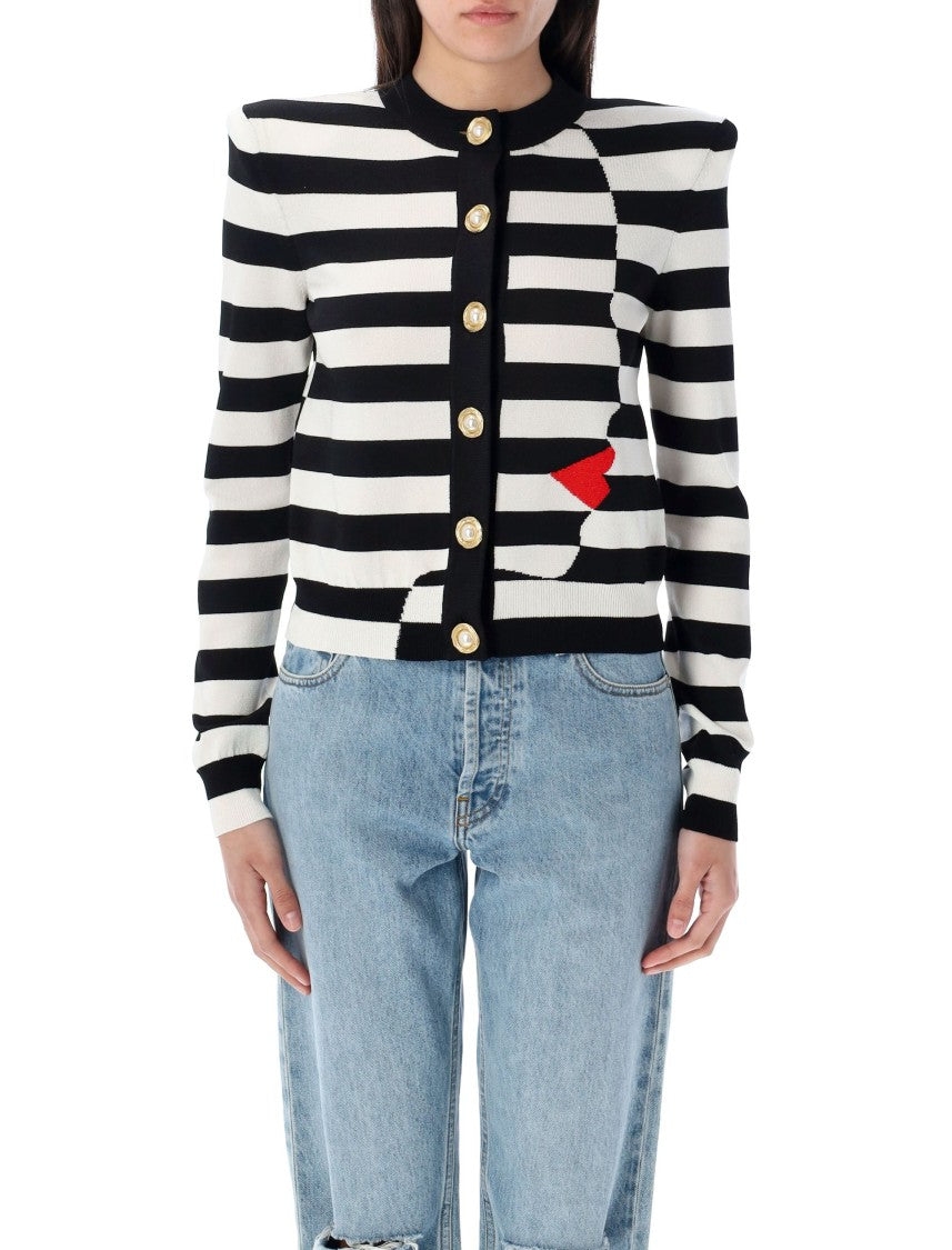 Balmain Face Motif Knit Marinière Cardigan