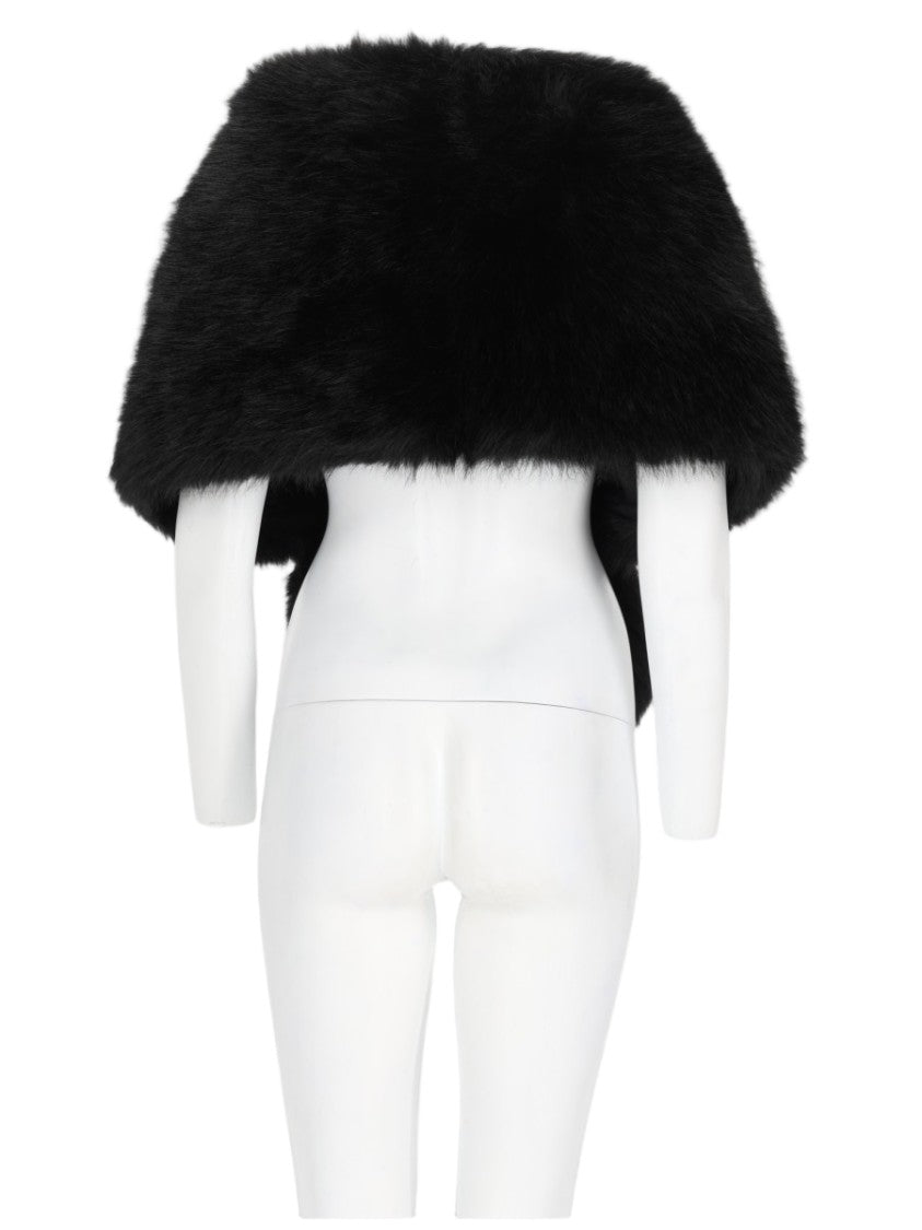 Leon & Loulou Paris Plush Black Faux Fur Stole With Wrap-Around Design