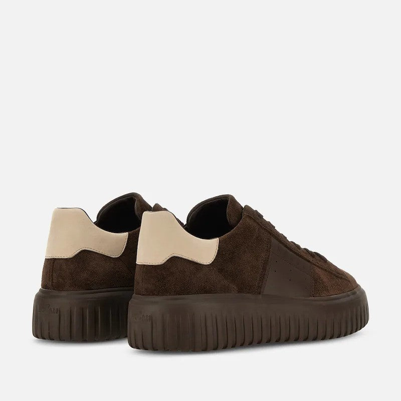 Hogan Dark Brown Suede Leather Embossed Low-Top Sneakers