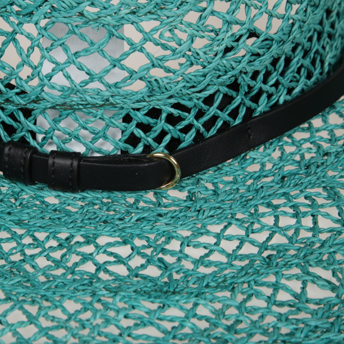 Catarzi Teal Open-Weave Wide-Brimmed Hat With Contrast Band