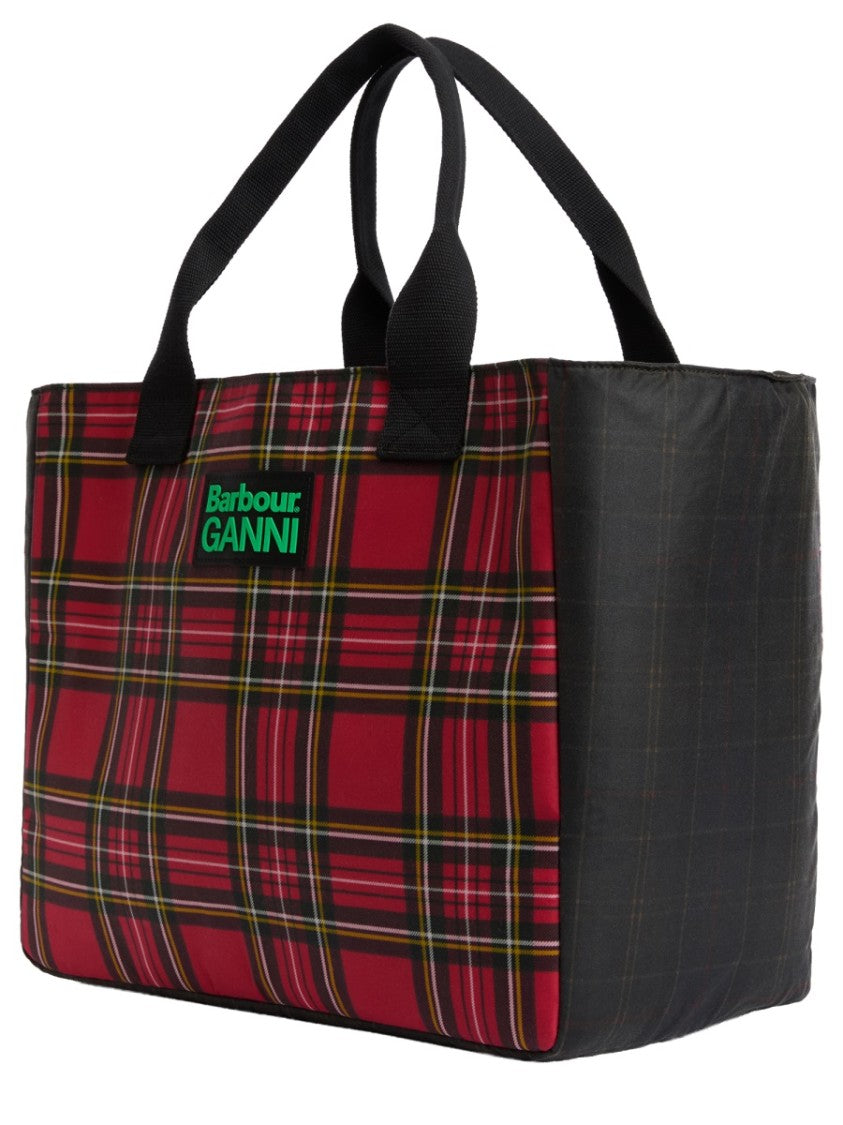 Barbour X Ganni Red Tartan Plaid Pattern Waxed Cotton Tote Bag