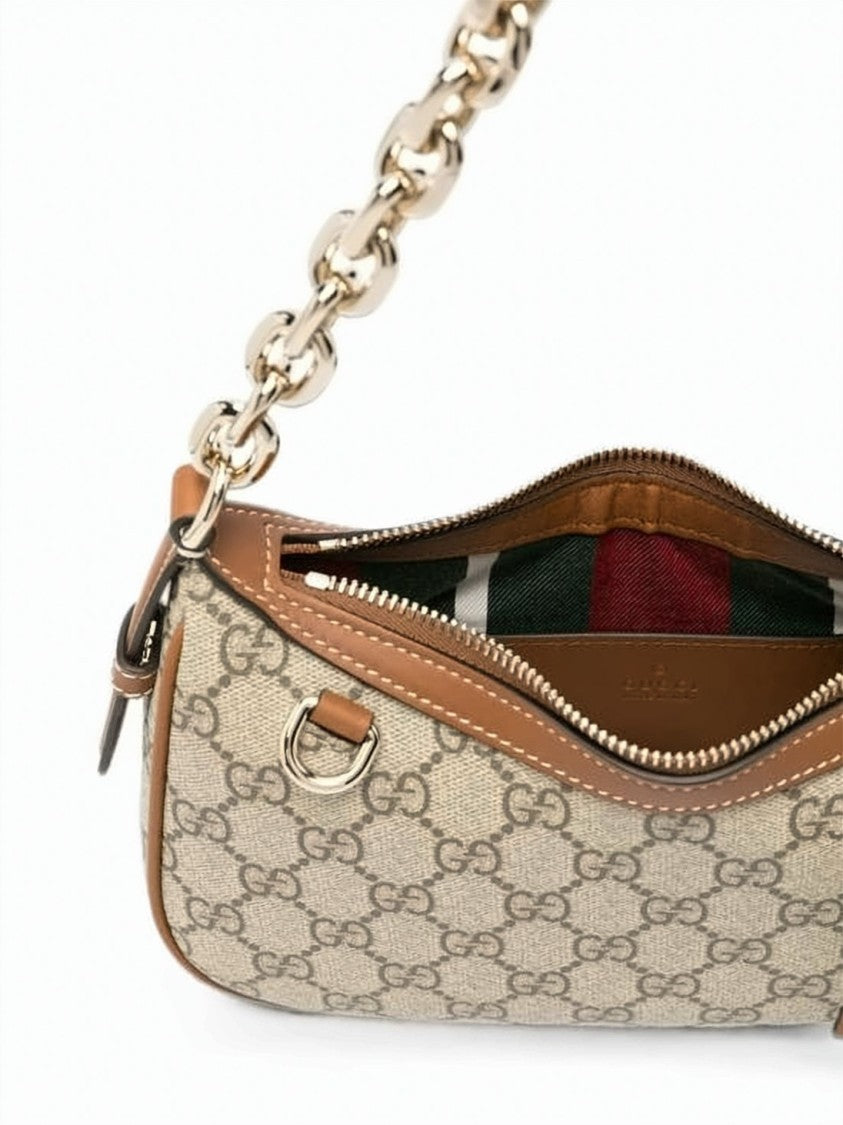 Gucci Curved Monogram Shoulder Bag With Gold-Tone Chain Strap
