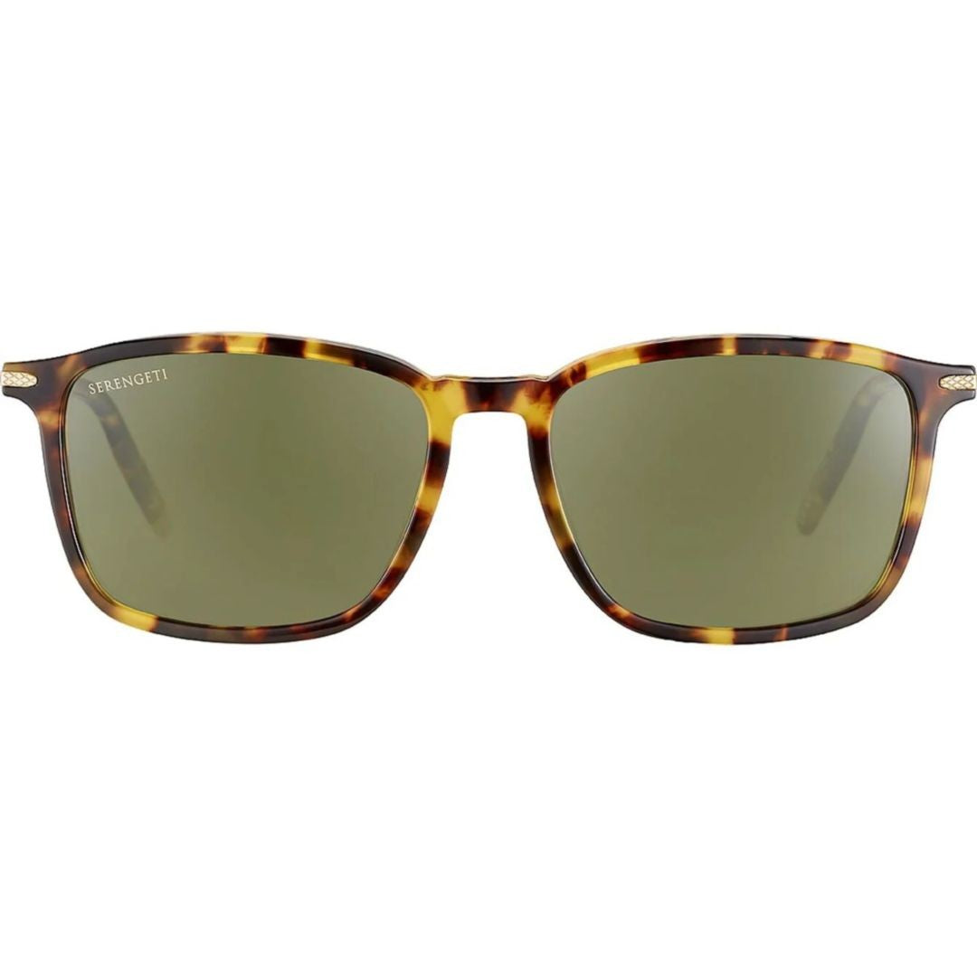 Serengeti Lenwood Tortoiseshell Rectangle Frame Sunglasses With Green-Tinted Lenses