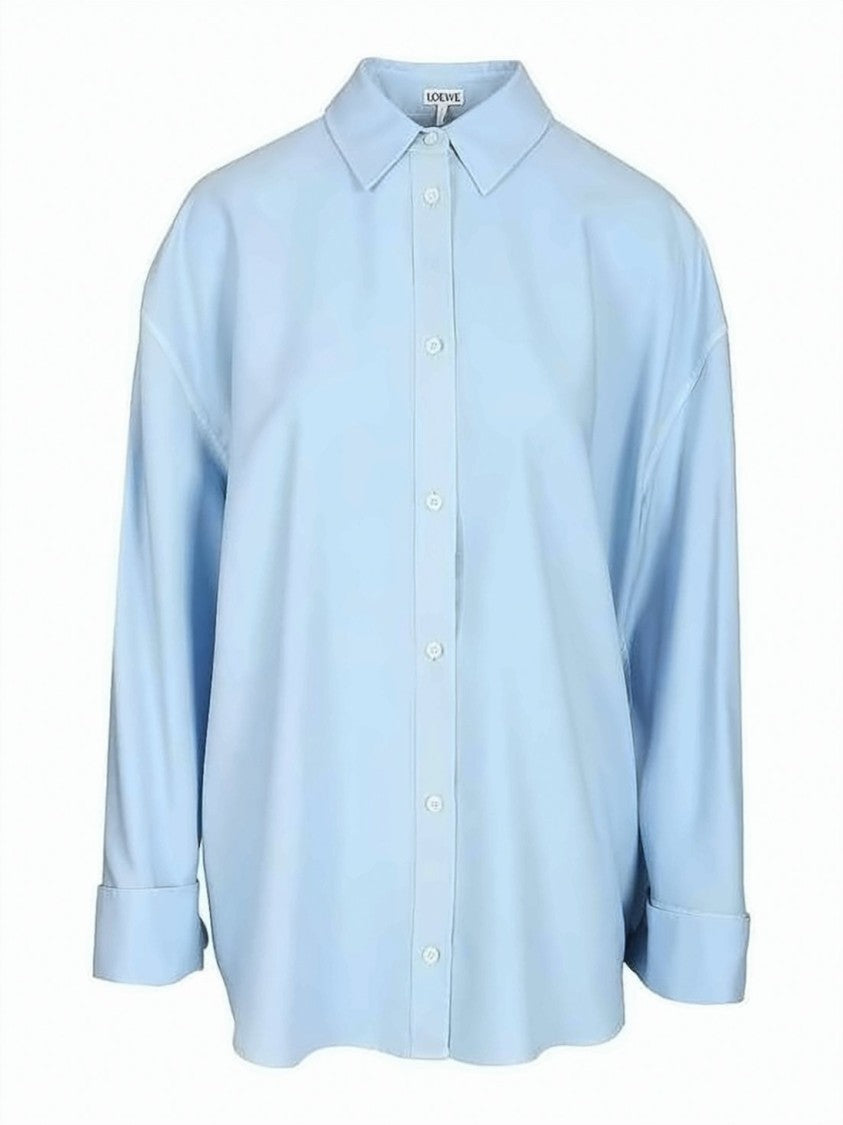 Loewe Light Blue Wool Silk Pointed Collar Shirt