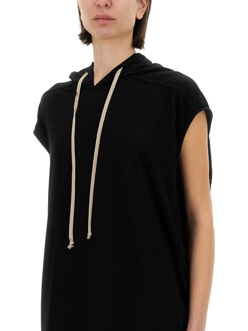 Drkshdw By Rick Owens Hooded Black Maxi Dress With Side Slits