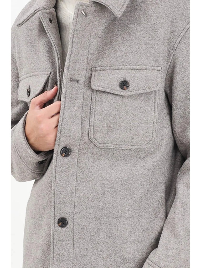 Selected Grey Button-Front Wool-Blend Overcoat