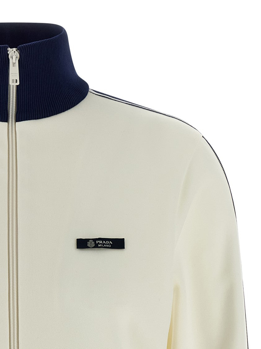 Prada Cropped Fleece Blouson With Ribbed Knit Details And Leather Accents