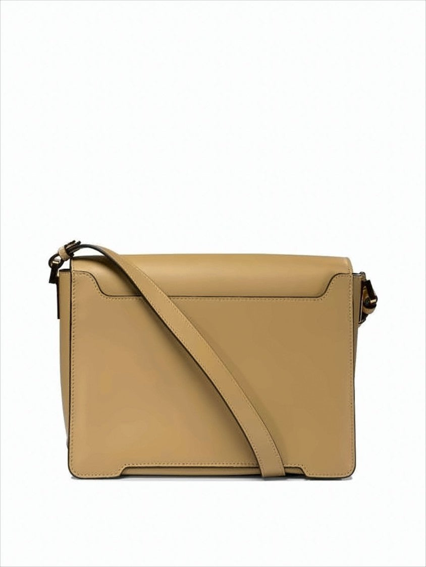 Marni Structured Brown Leather Shoulder Bag With Gold-Tone Clasps