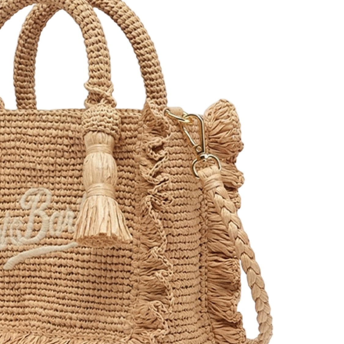 Mc2 Saint Barth Raffia Bag With Ruffled Edges And Contrasting Logo