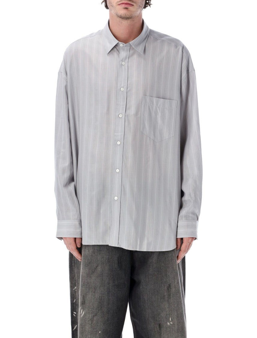 Acne Studios Relaxed Fit Lyocell Stripe Shirt With Chest Pocket