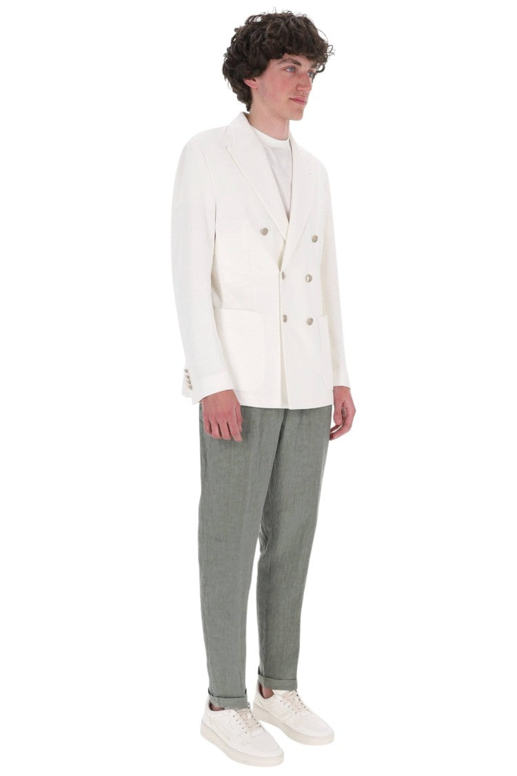 Eleventy Linen-Cotton-Tencel Double-Breasted Blazer