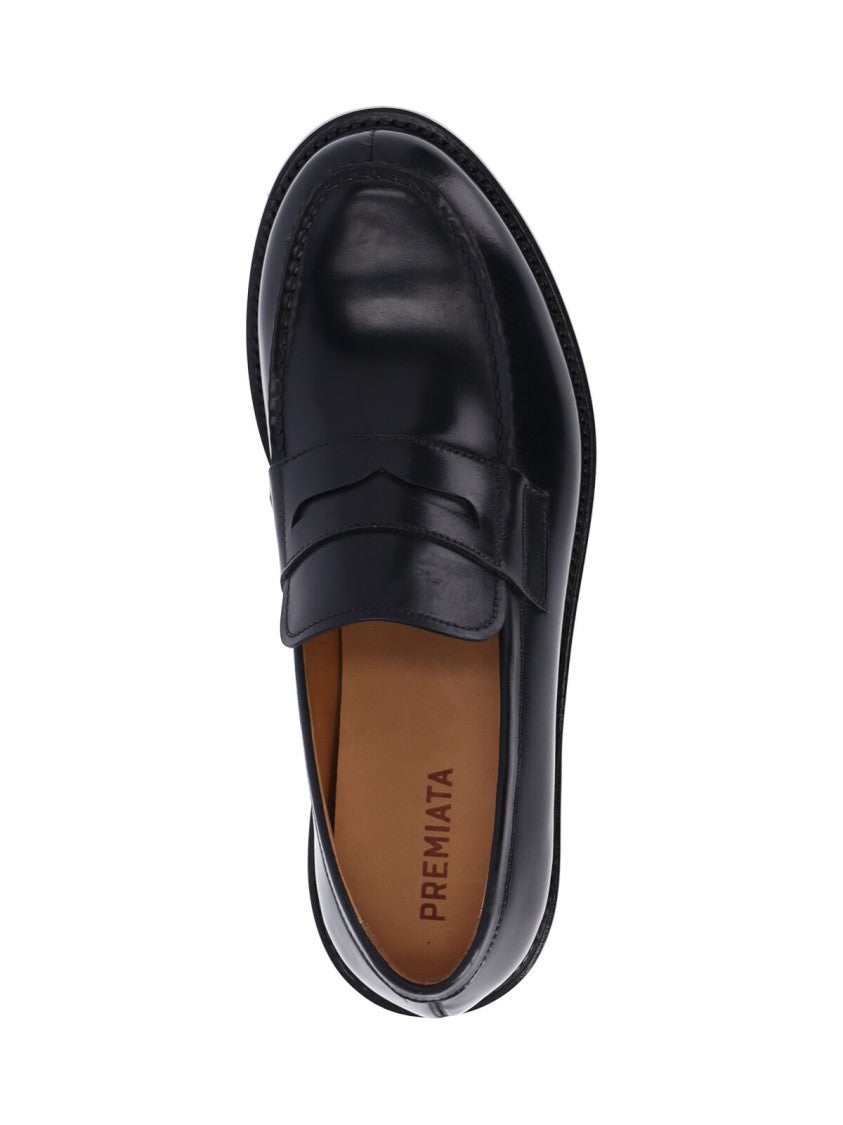 Premiata Black Leather Slip-On Loafers