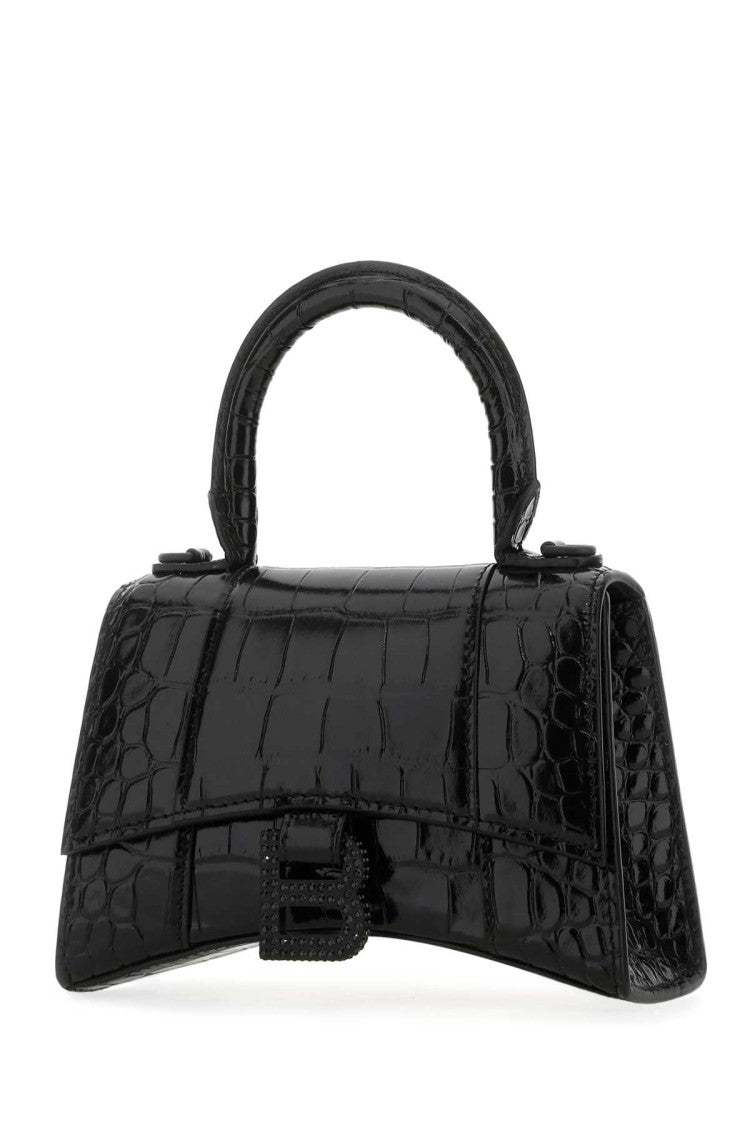 Balenciaga Black Leather Xs Hourglass Handbag