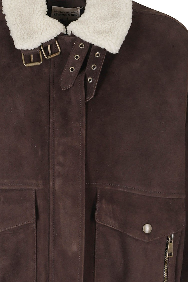 Semi Couture Gloria Shearling Collar Leather Jacket