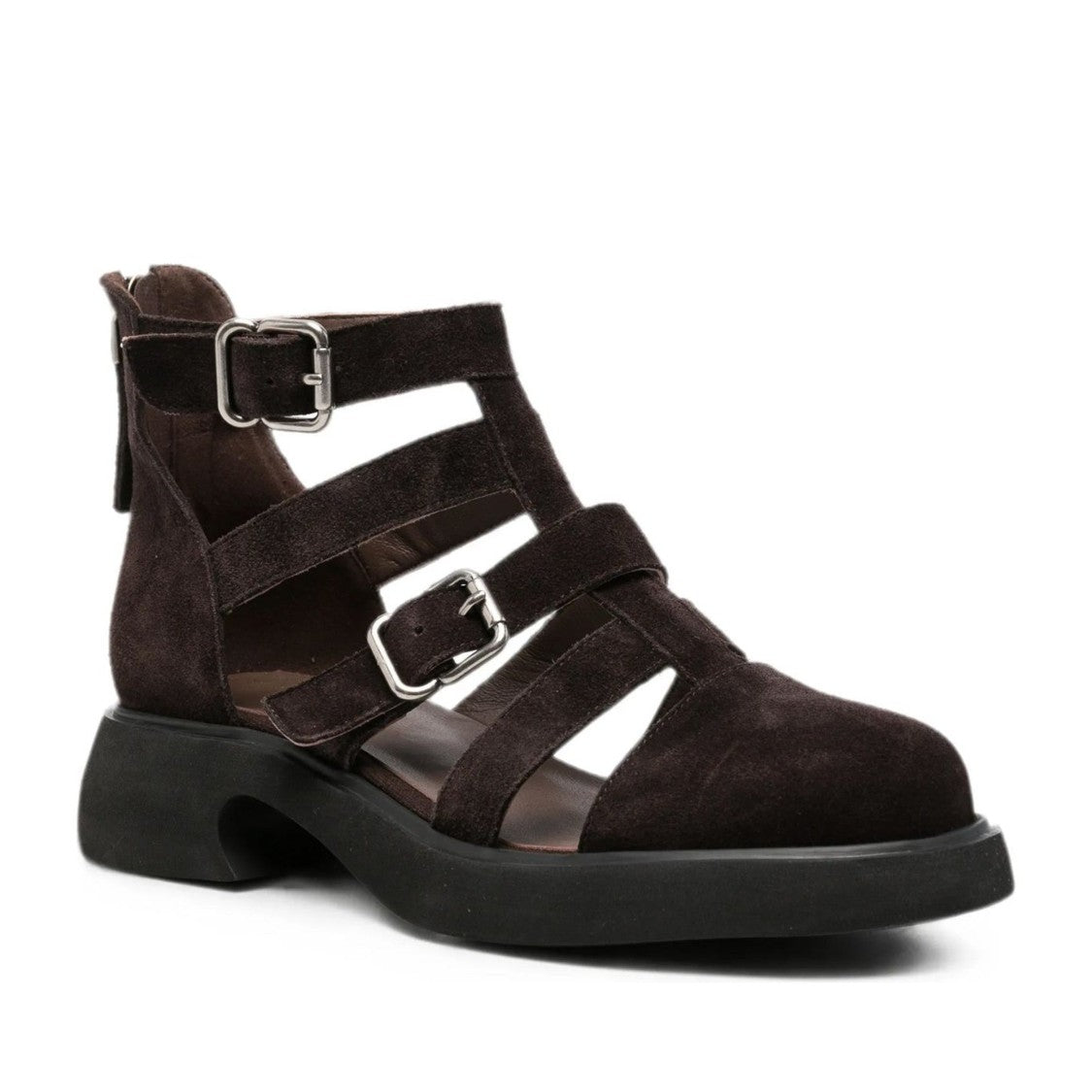 Sergio Moretti Brown Silver-Tone Buckle Suede Sandals