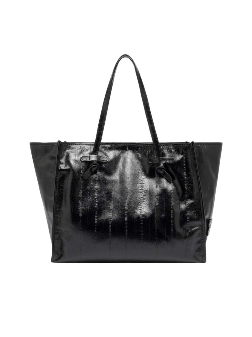 Gianni Chiarini Black Embossed Logo Leather Tote Bag