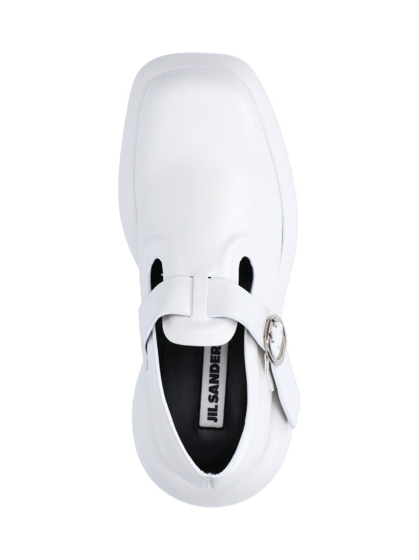Jil Sander White Leather Buckle Detail Loafers