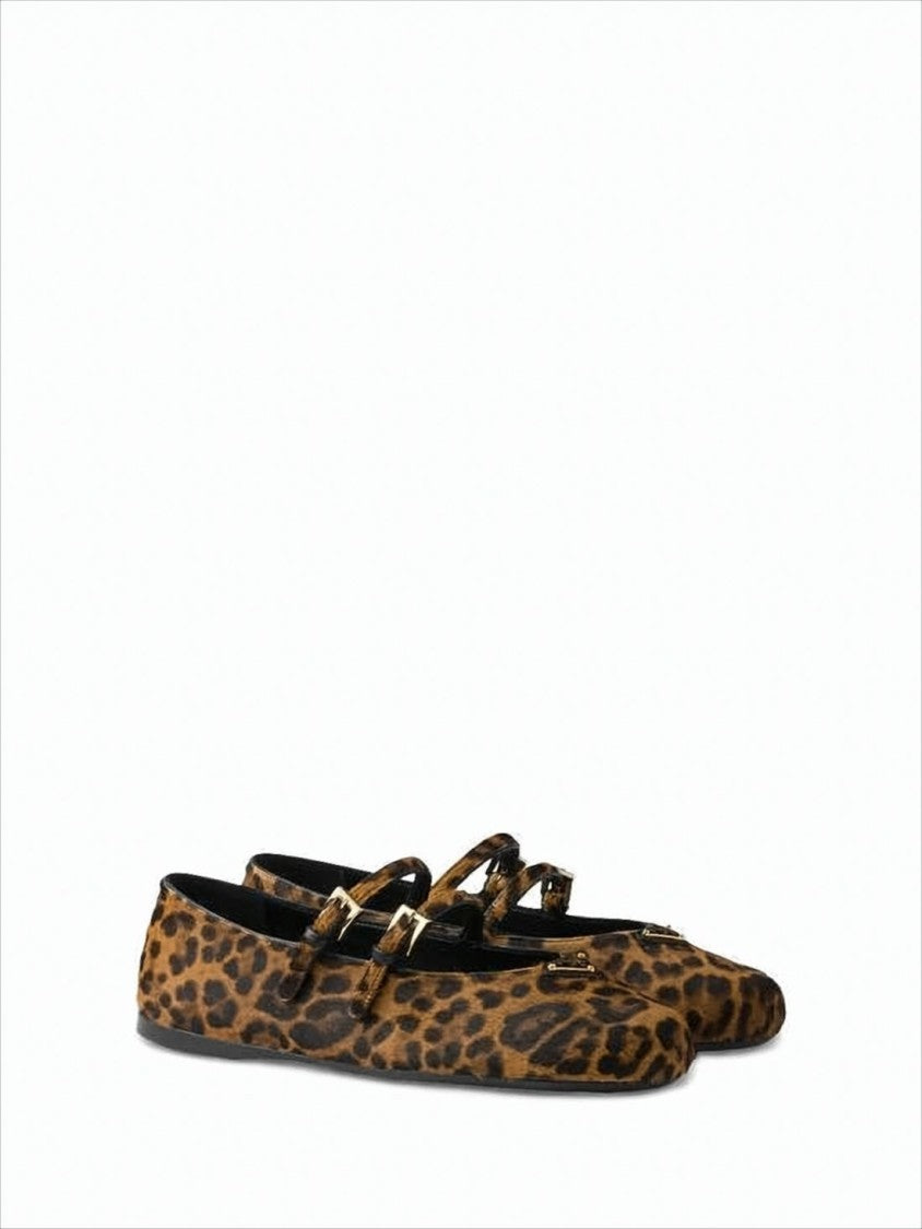 Prada Leopard Print Calfskin Flats With Double Strap Detail