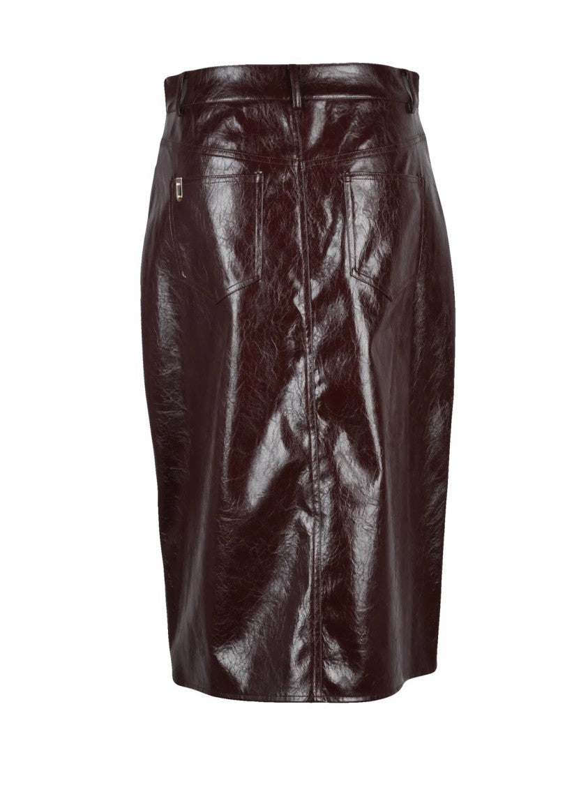 Liu Jo Red Polyester Zip Faux Leather Midi Skirt