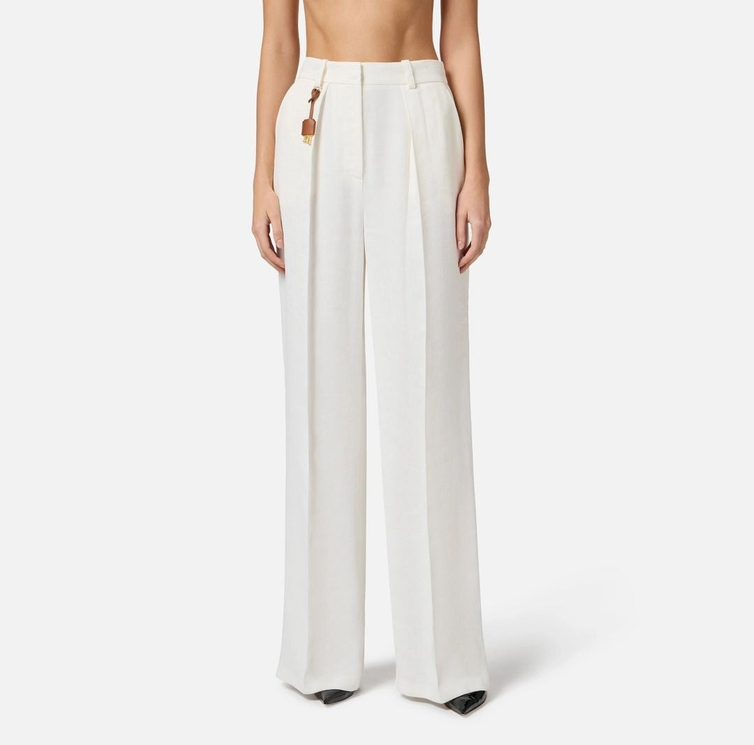 Elisabetta Franchi Tailored High-Waisted Trousers In Soft Viscose-Linen Blend