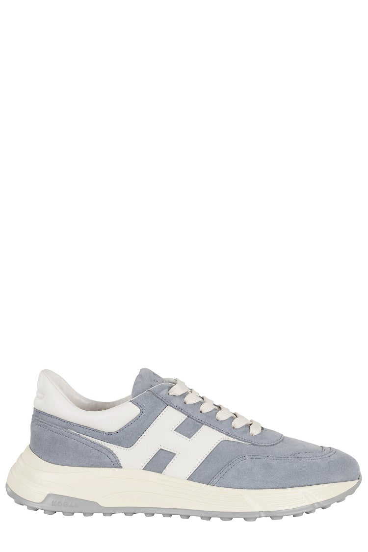 Hogan Denim Blue Hyperlight Laced Embossed-H Leather Sneakers