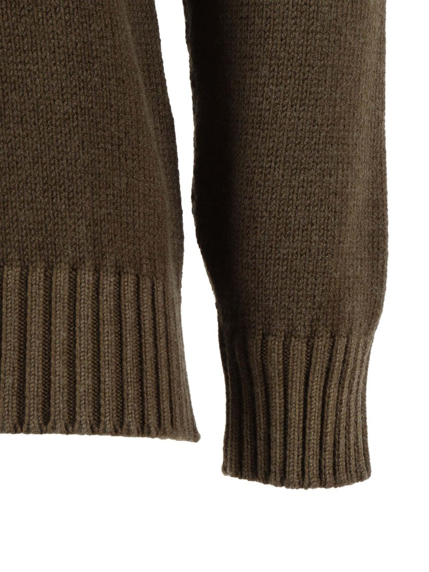 Circolo 1901 Brown Wool Sweater With Hammer Neckline And Ribbed Details