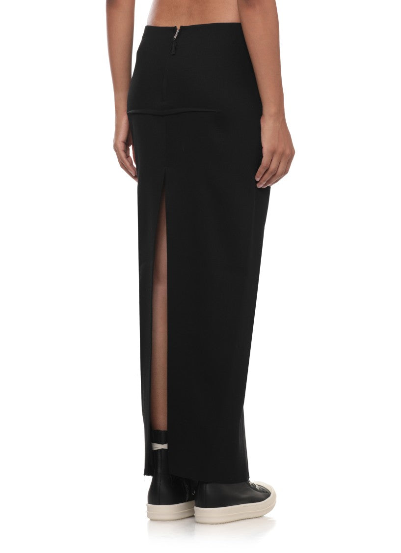 Rick Owens Black Midi Skirt With Front And Back Split