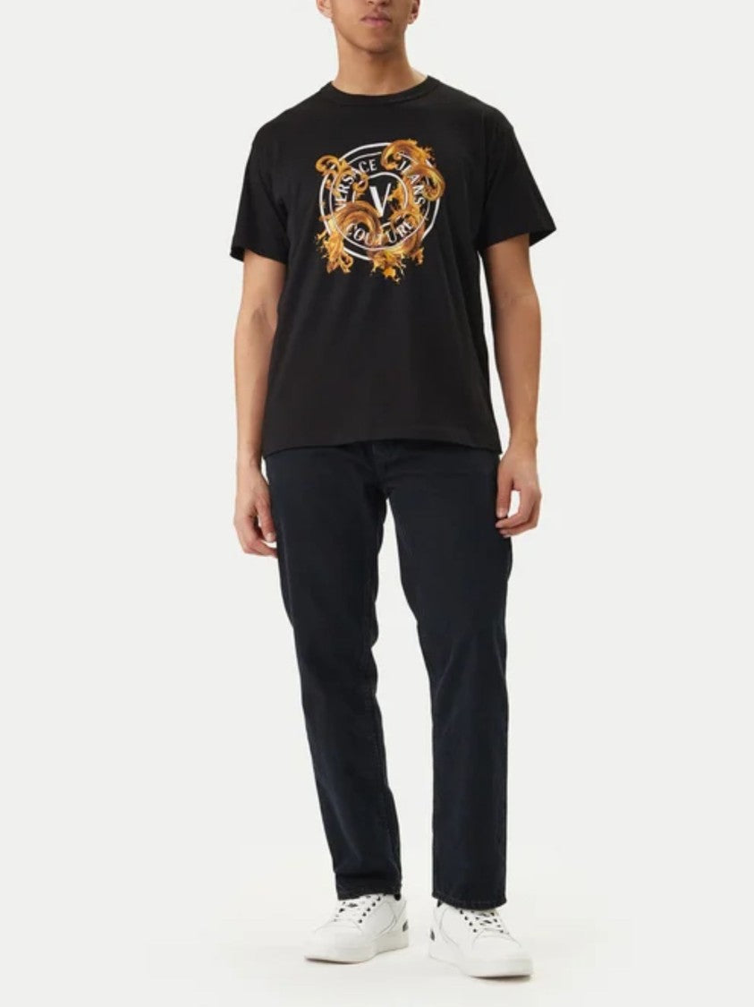 Versace Jeans Couture Black Gold Baroque Print T-Shirt