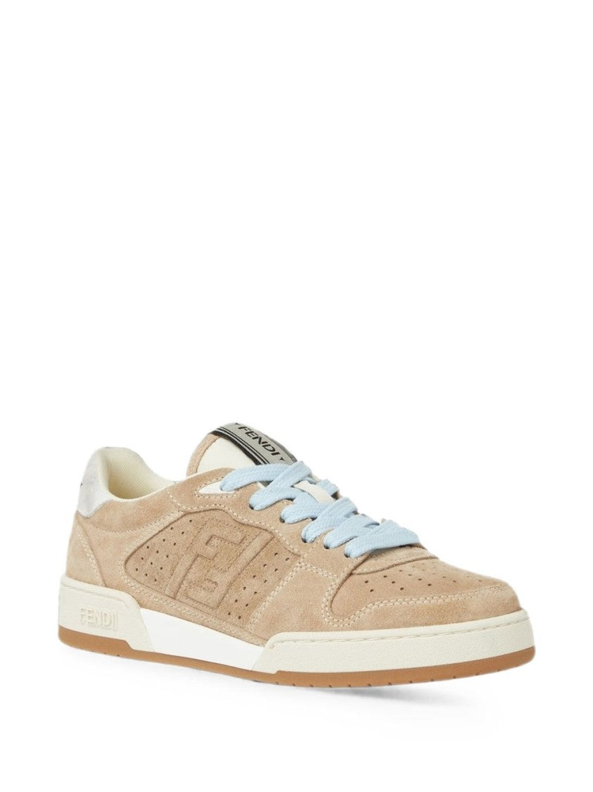 Fendi Beige Perforated Suede Sneakers