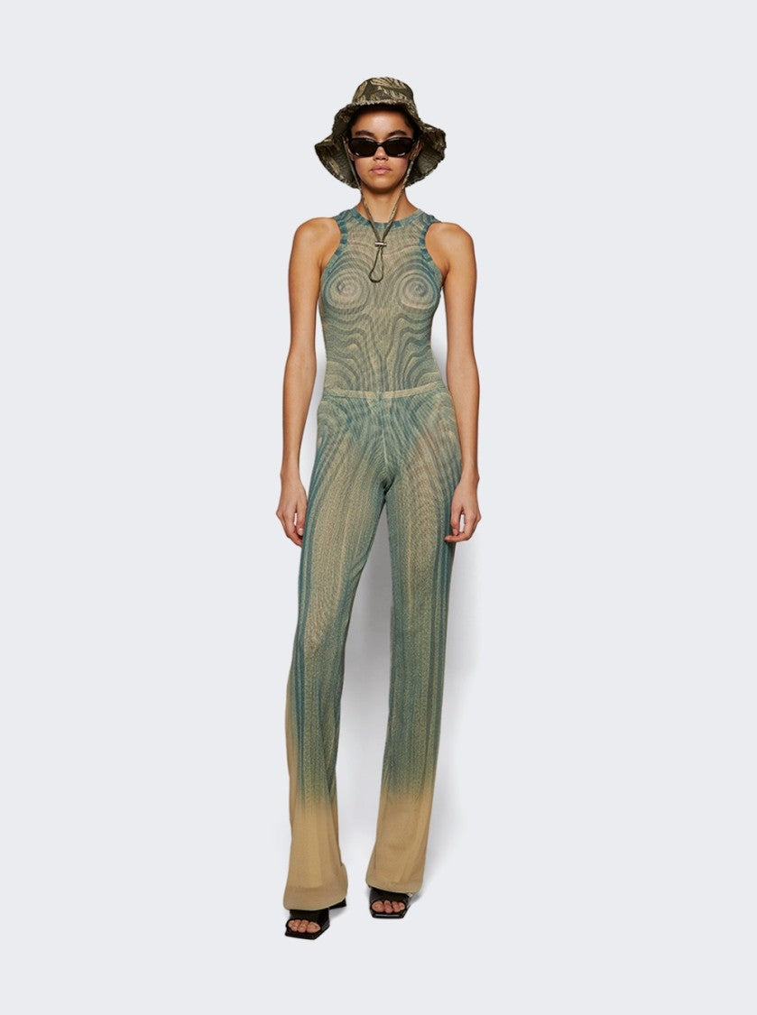 Jean Paul Gaultier Spiral Mesh Pants Ecru And Aqua
