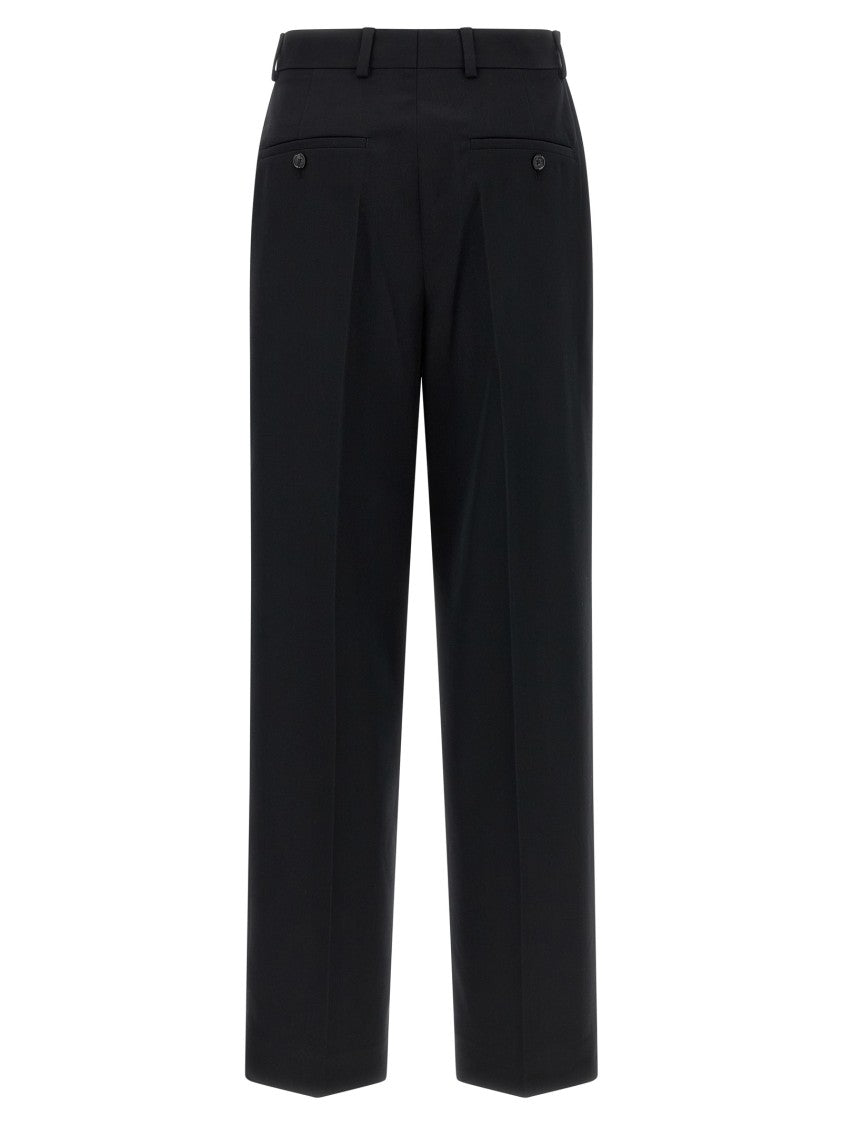 Totême Straight Leg Black Wool Blend Trousers With Front Pleats